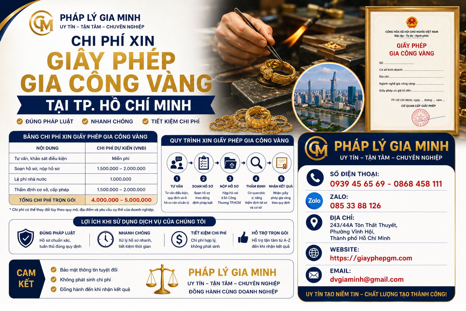 Chi phí xin giấy phép gia công vàng TPHCM