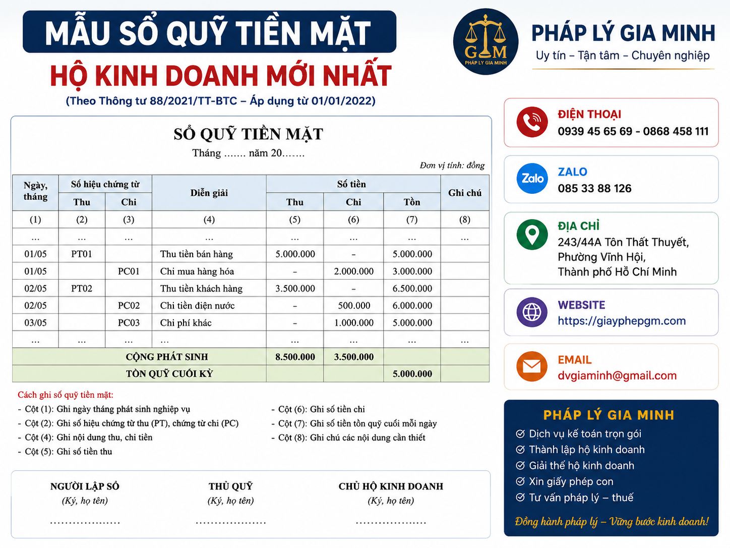 Mẫu sổ quỹ tiền mặt hộ kinh doanh mới nhất