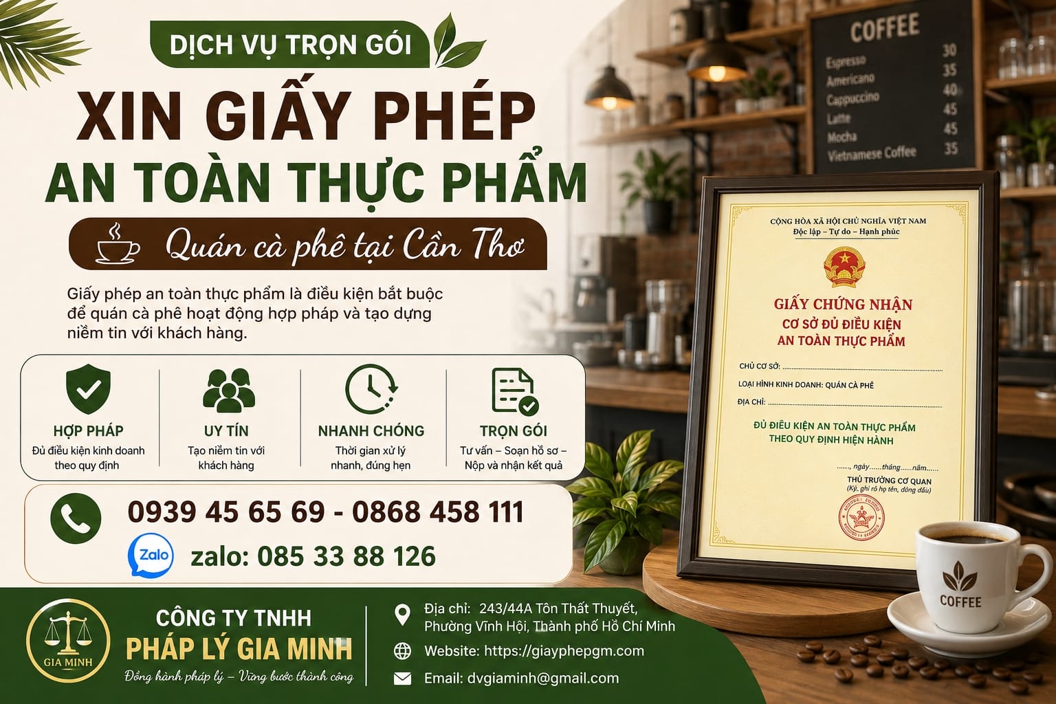 Xin giấy phép an toàn thực phẩm quán cà phê tại Cần Thơ – Giải pháp hợp pháp hóa kinh doanh nhanh chóng và đúng quy định