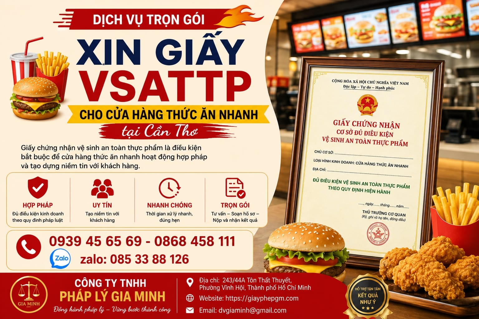Xin giấy VSATTP cho cửa hàng thức ăn nhanh tại Cần Thơ – Giải pháp hợp pháp hóa kinh doanh và xây dựng thương hiệu bền vững