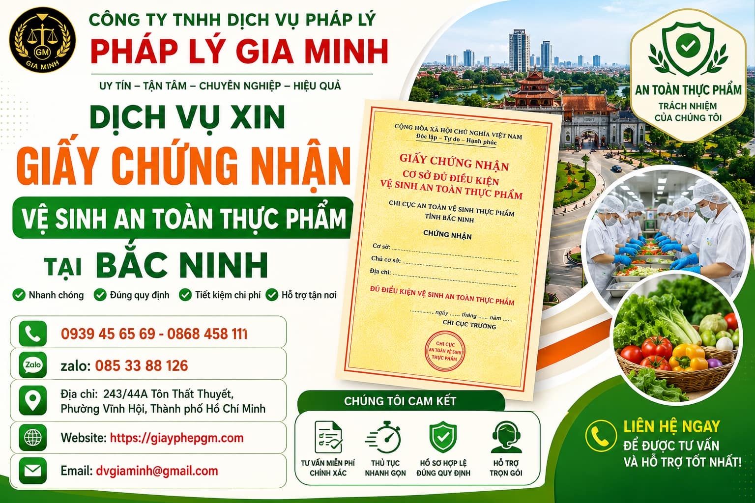 Dịch vụ xin giấy chứng nhận vệ sinh an toàn thực phẩm tại Bắc Ninh trọn gói