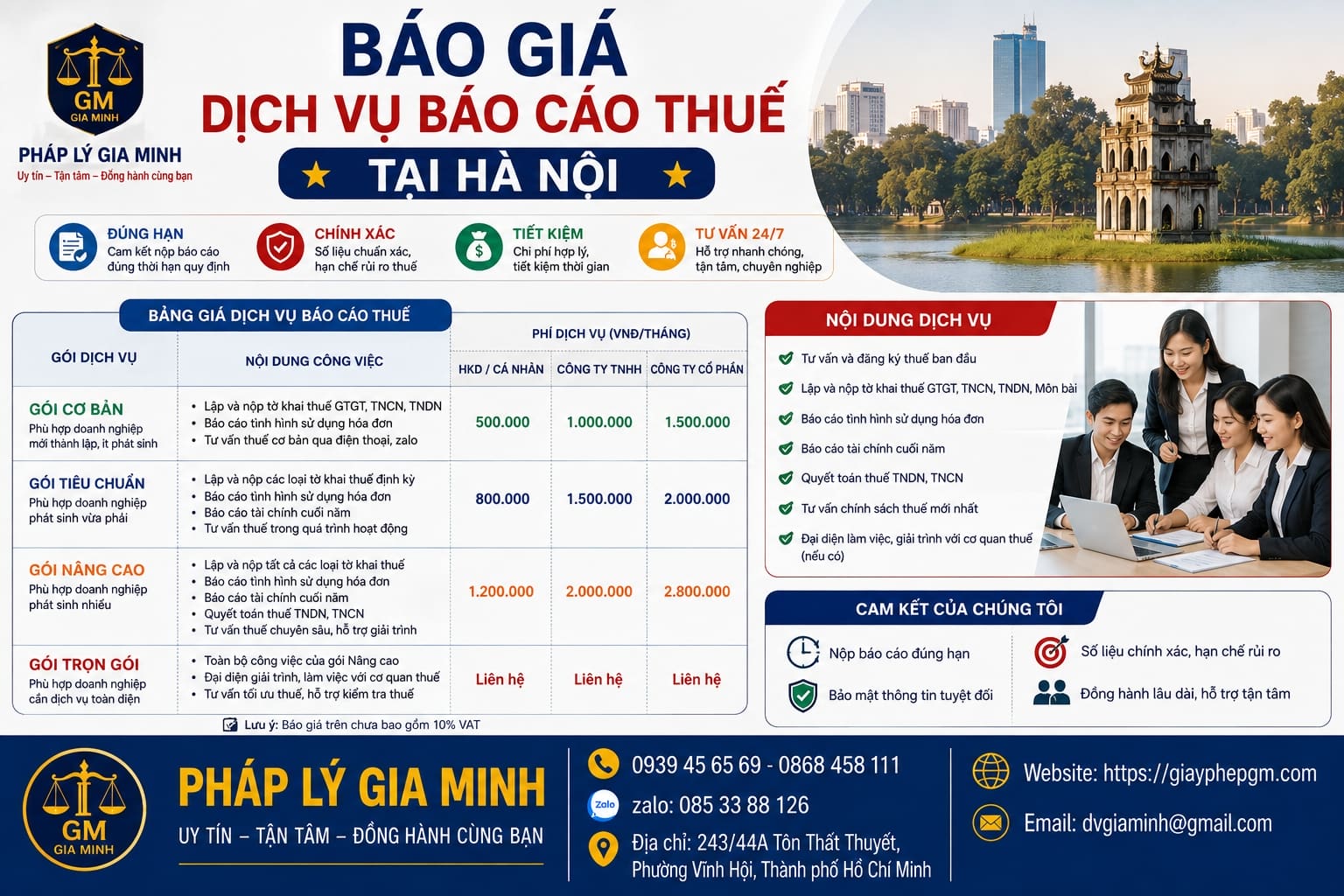 Báo giá dịch vụ báo cáo thuế tại Hà Nội trọn gói, minh bạch chi phí