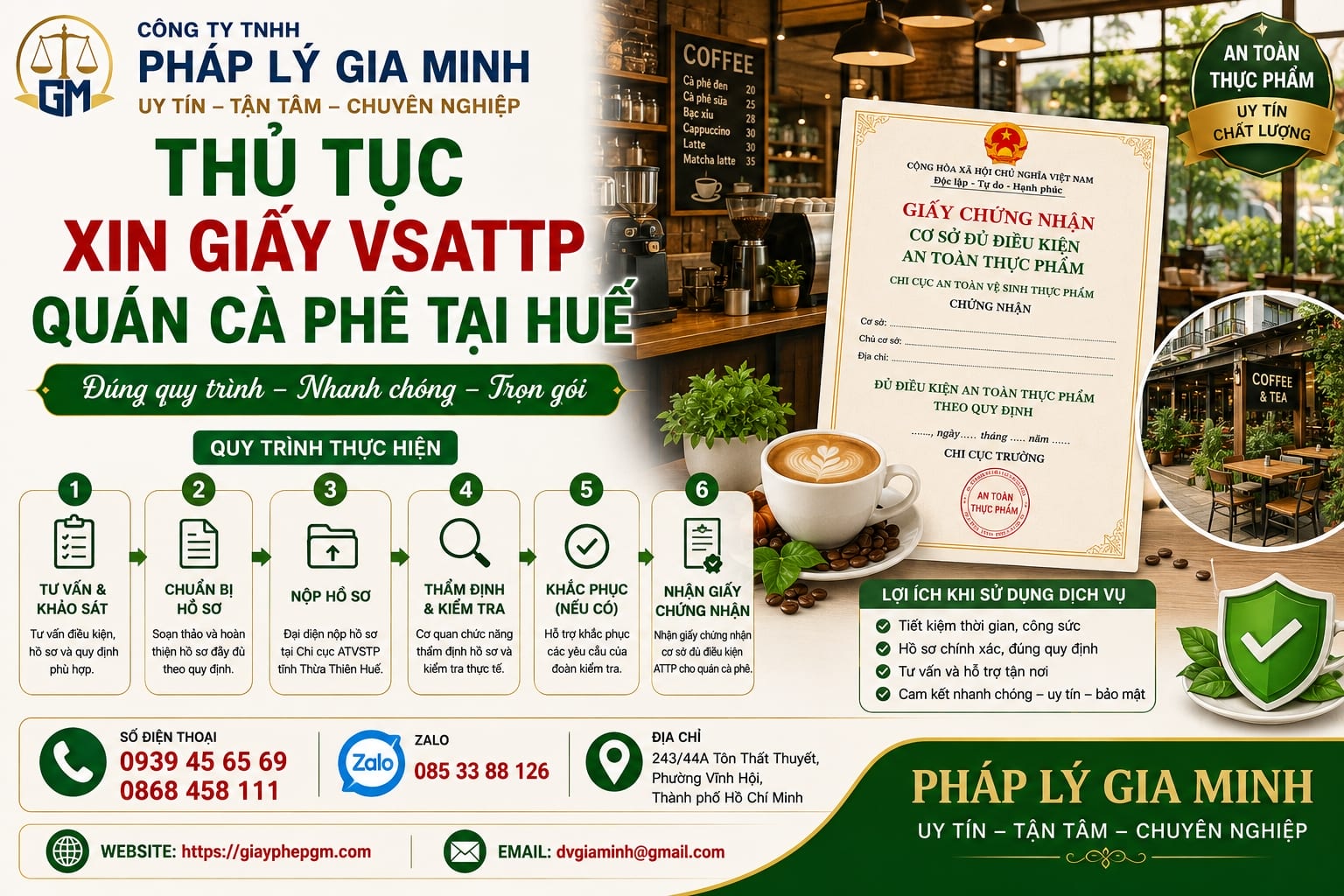 Thủ tục xin giấy VSATTP quán cà phê tại Huế chi tiết từng bước