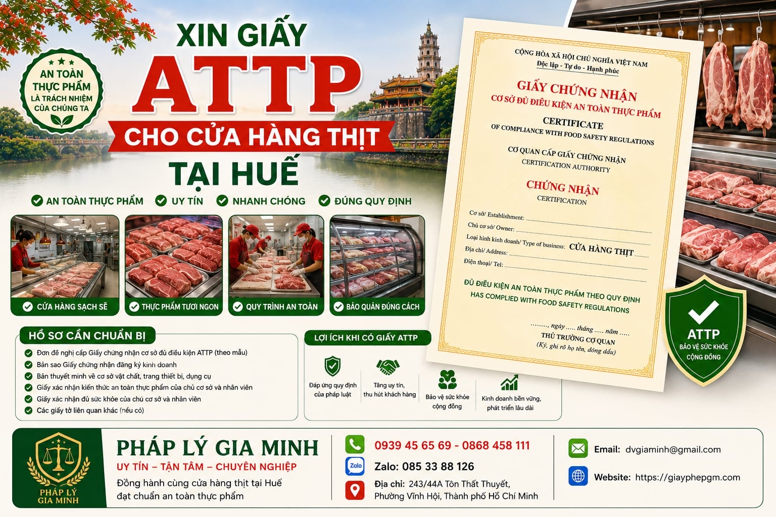 Xin giấy ATTP cho cửa hàng thịt tại Huế nhanh, đúng quy trình