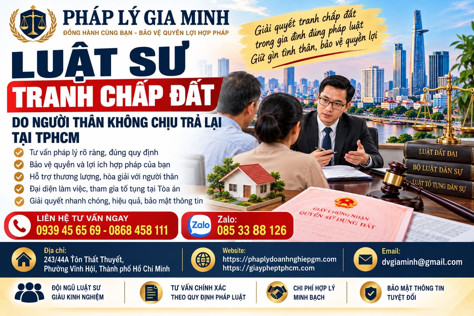 Luật sư tranh chấp đất do người thân không chịu trả lại tại TPHCM