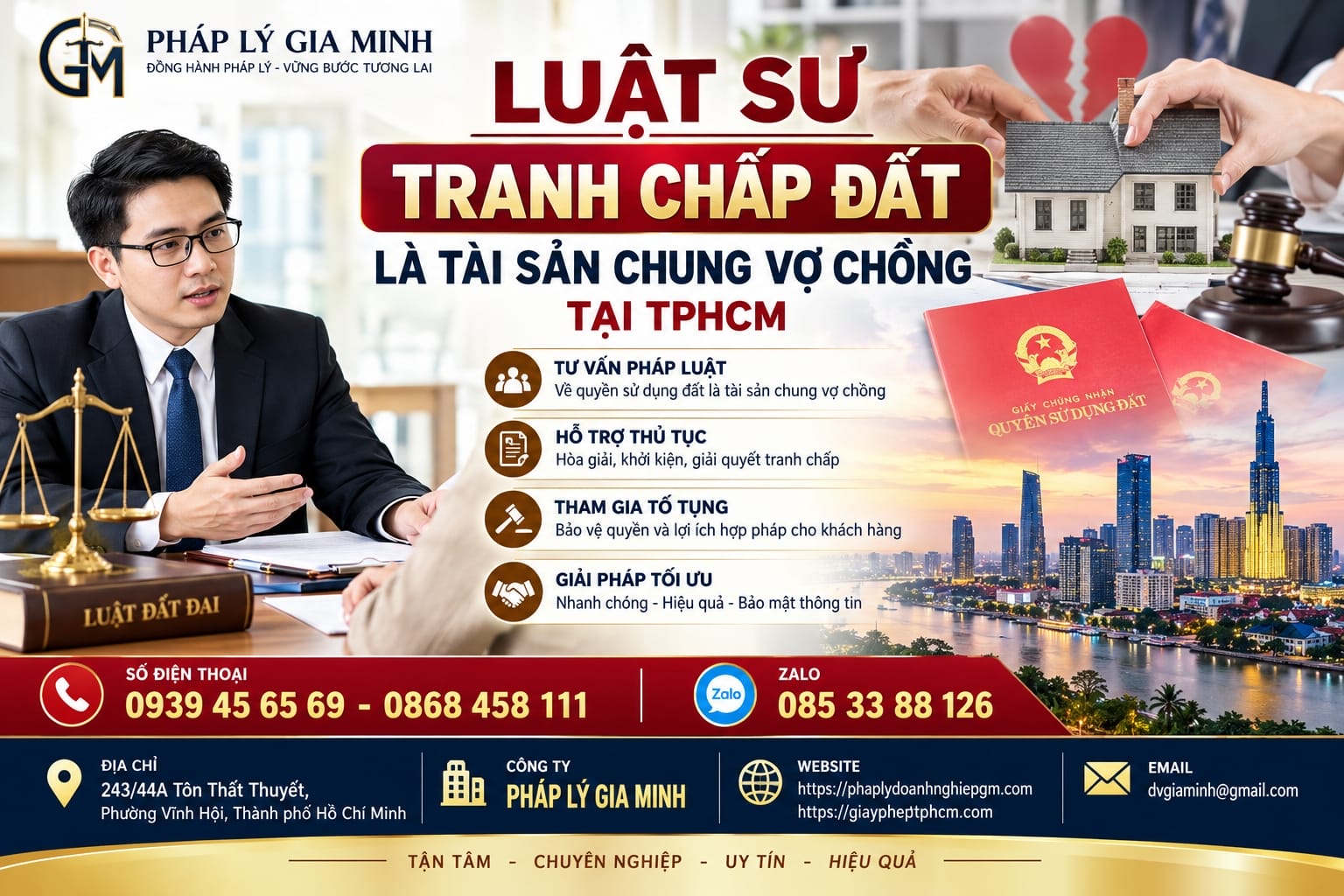 Luật sư tranh chấp đất là tài sản chung vợ chồng tại TPHCM