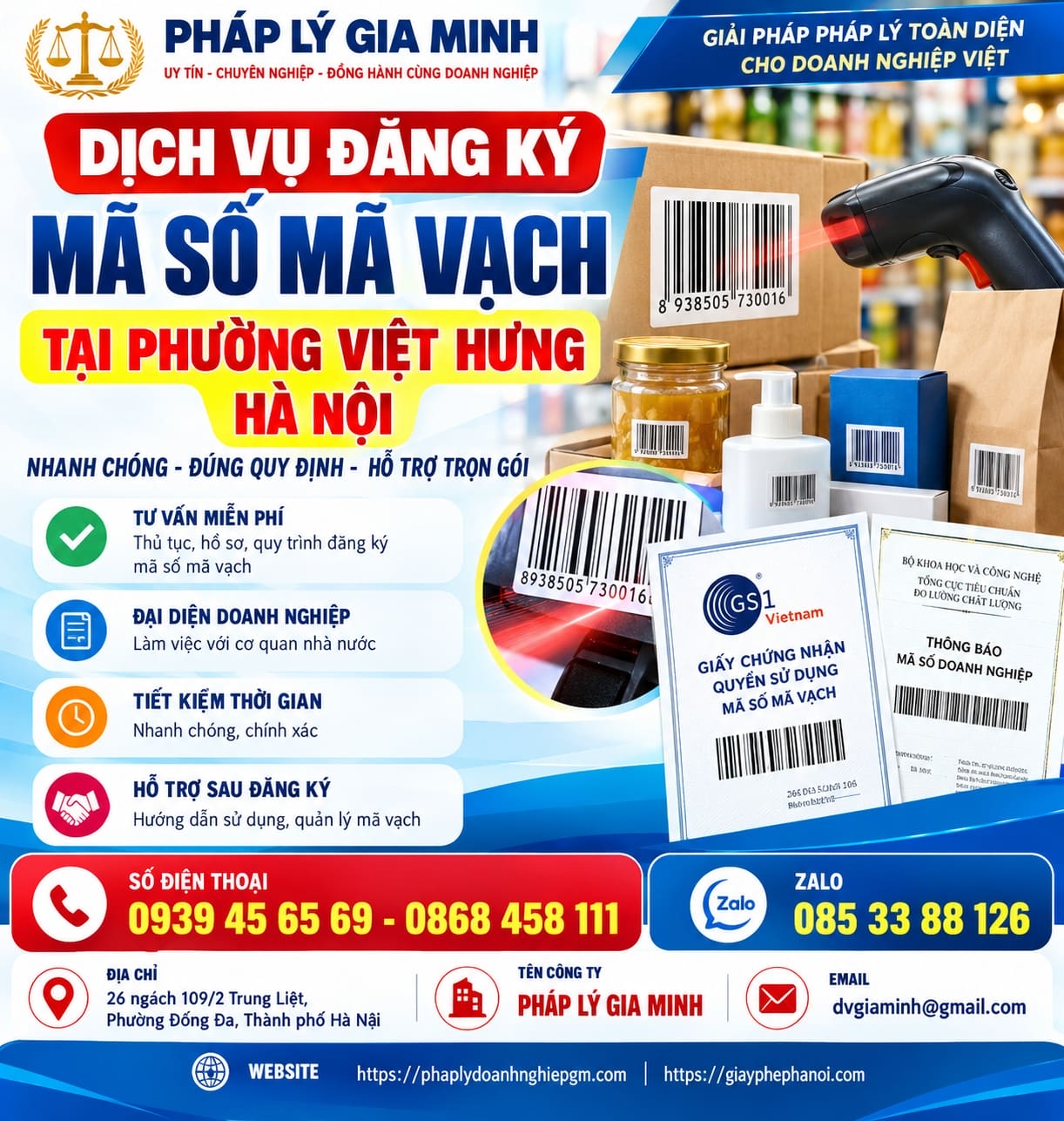 Dịch vụ đăng ký mã số mã vạch tại phường Việt Hưng Hà Nội