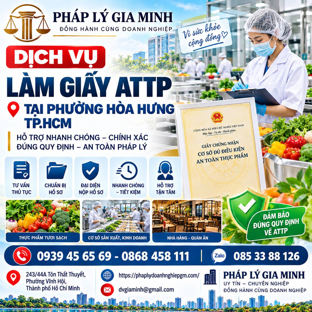 Dịch vụ làm giấy ATTP tại phường Hòa Hưng TPHCM