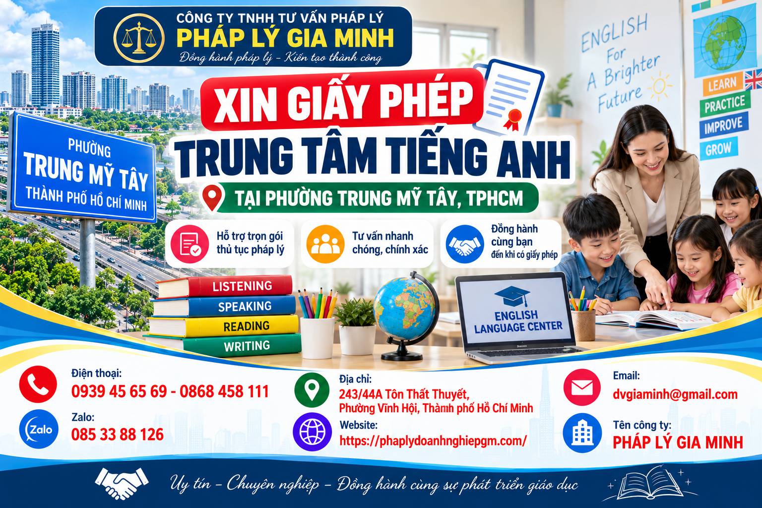 Xin giấy phép trung tâm tiếng Anh tại phường Trung Mỹ Tây TPHCM